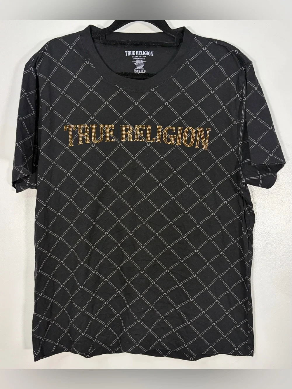 True Religion Black Tee with Gold Stud Logo